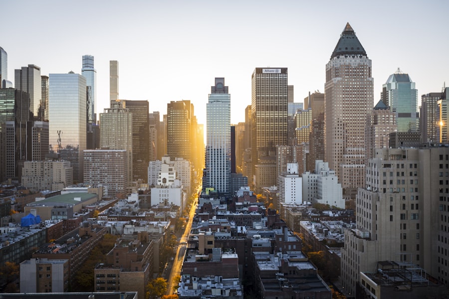 City skyline at golden hour