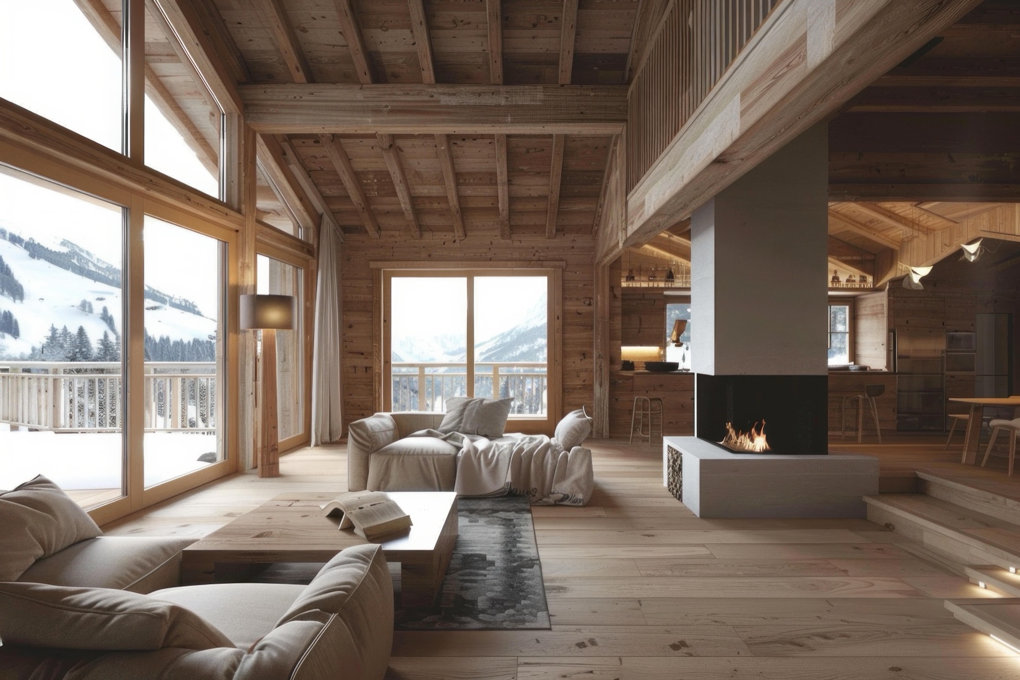 Chalet interior with wide oak planks