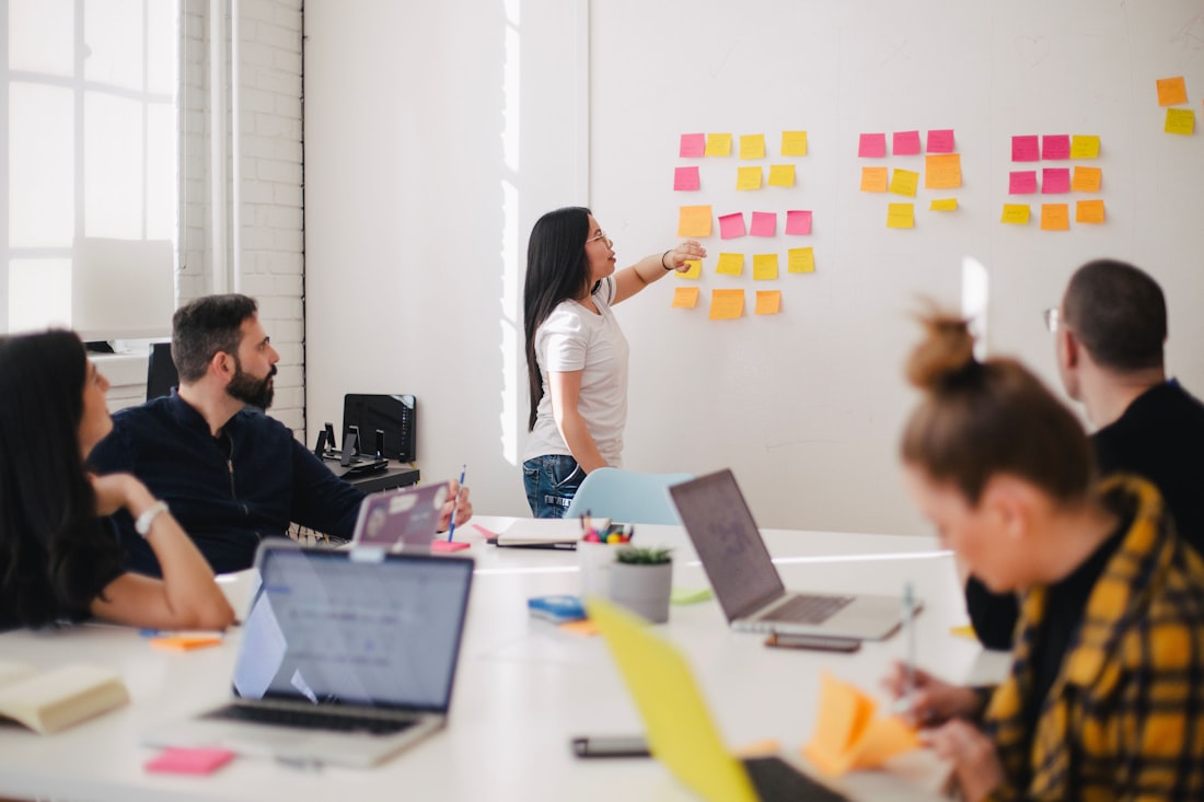 A team mapping ideas on a whiteboard