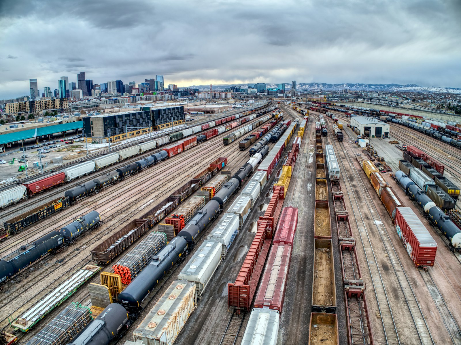 Aerial view of a container rail yard