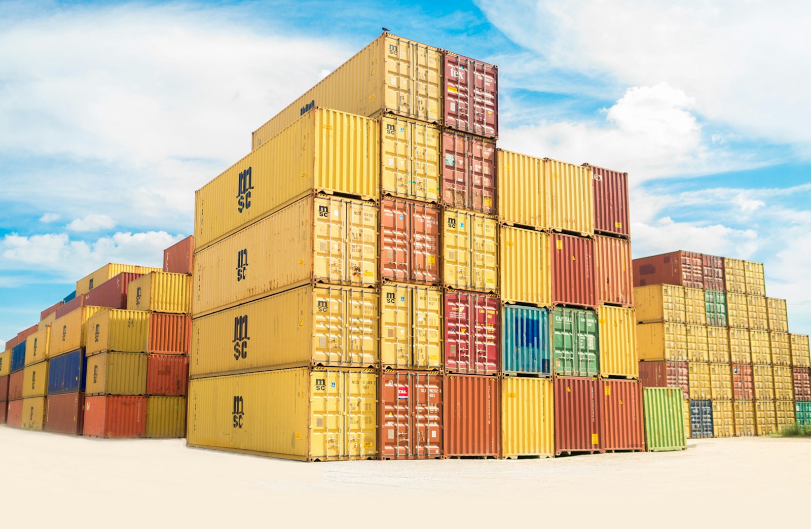 Stacked intermodal shipping containers