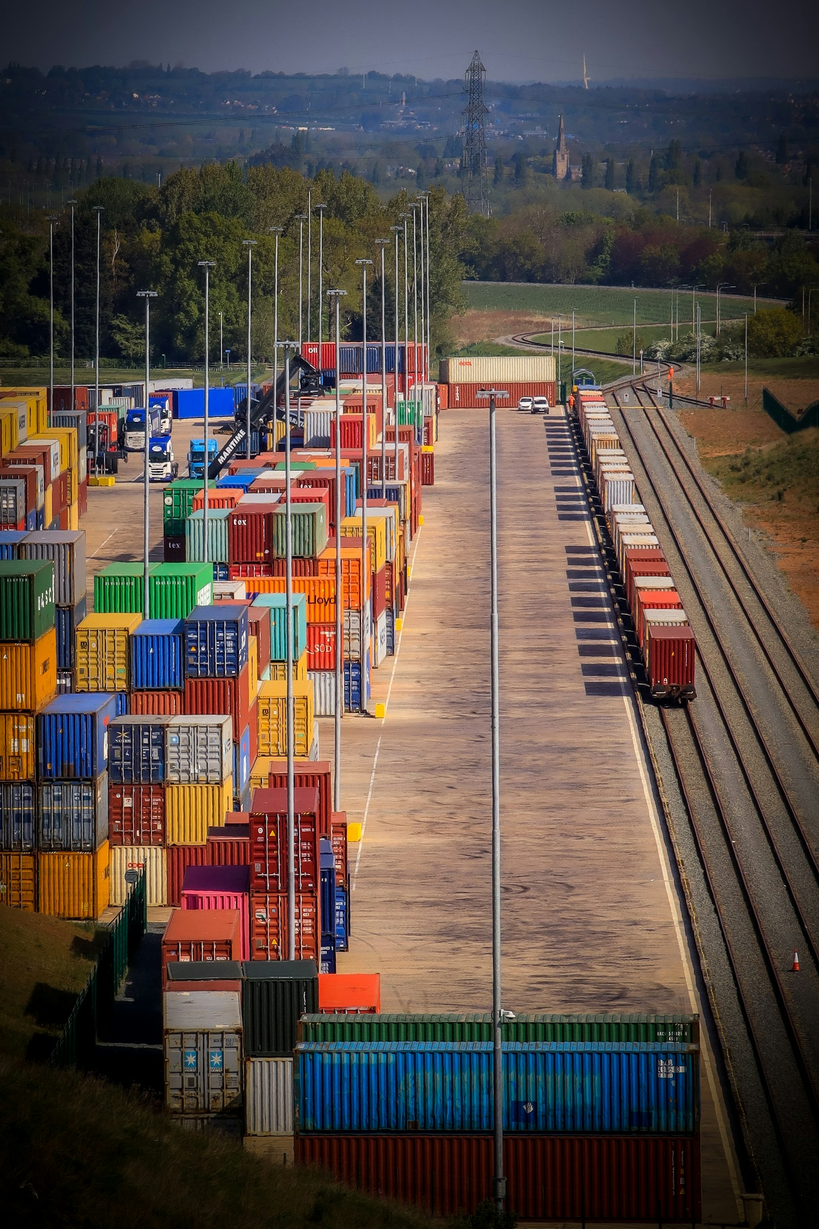 Freight train crossing open country