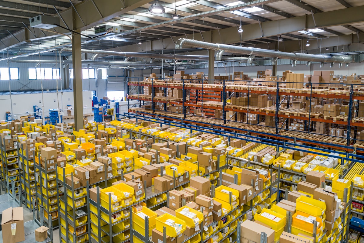 High-bay warehouse with packed racking