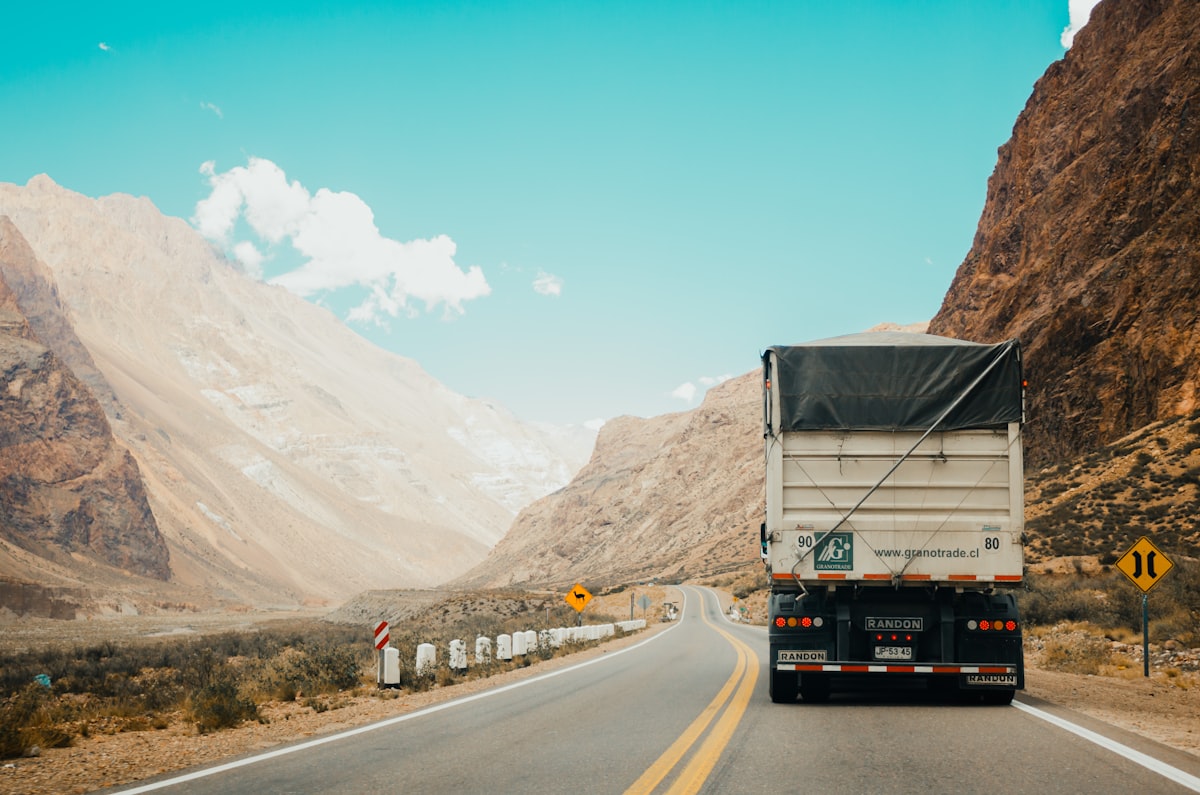 Truck crossing a mountain highway