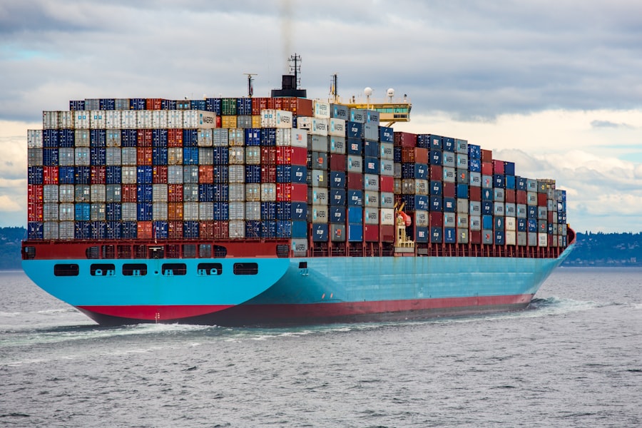 Loaded container vessel at sea