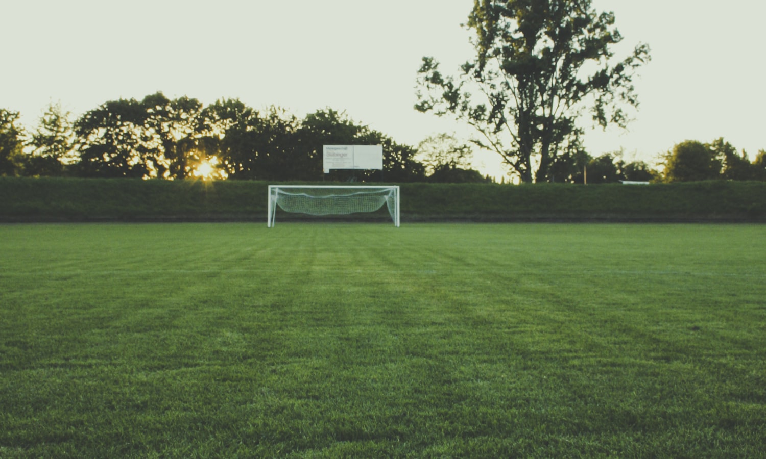 Soccer field with a goal at dusk