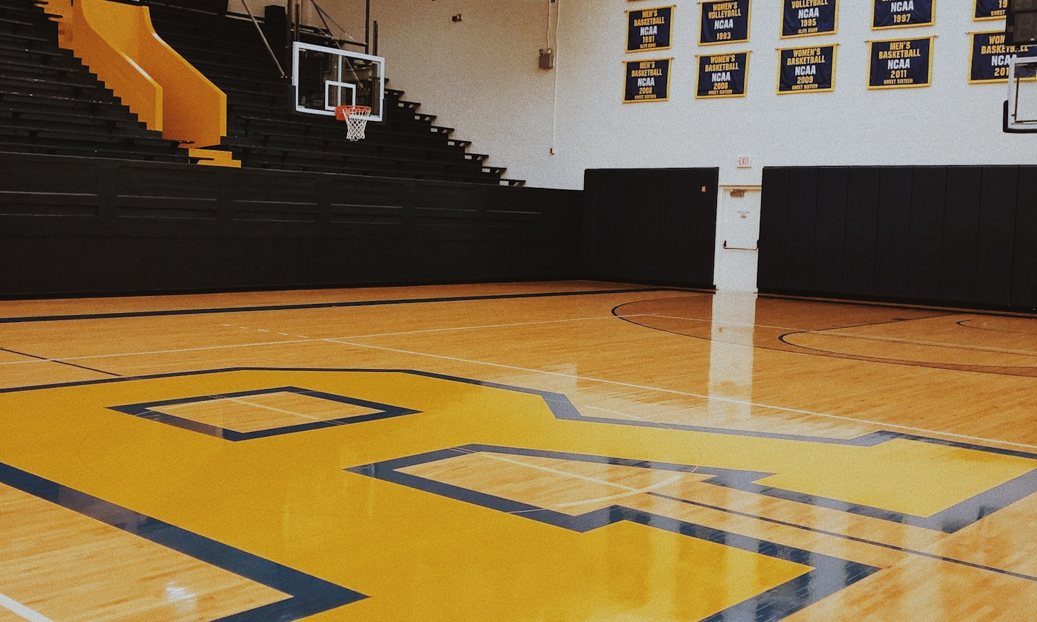 Bright indoor basketball court
