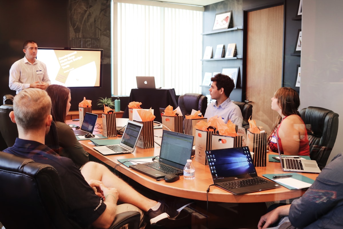 Founder presenting to a small team